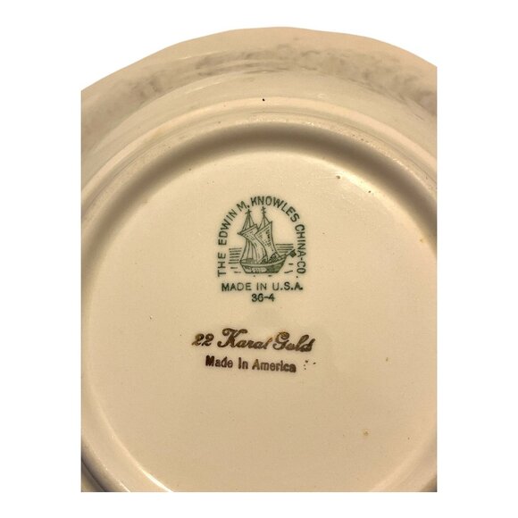 Vintage Edwin M. Knowles Floral Bowl – 22K Gold Trim – Made in USA - Picture 7 of 8